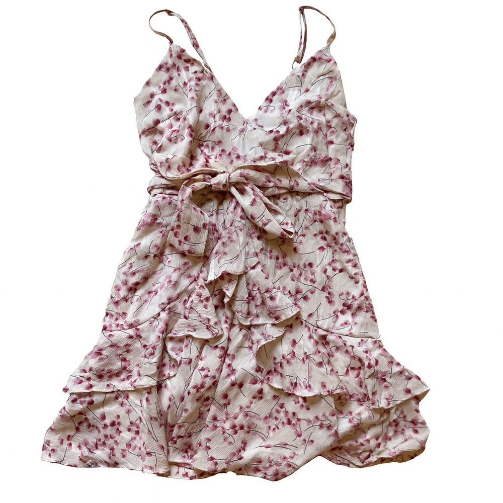 Saints + Secrets Light Pink Floral Ruffle Dress with Tie Waist